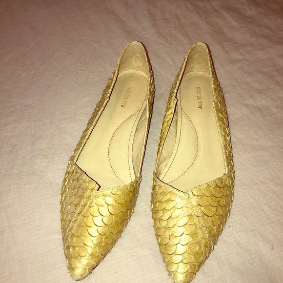 All Black Shoes - Gold Flats by All Black
